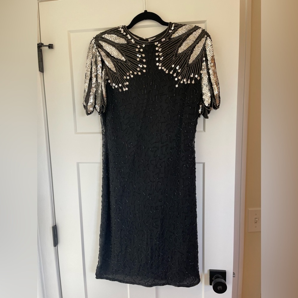 Laurence Kazar Beaded Silk Flapper Dress Size M